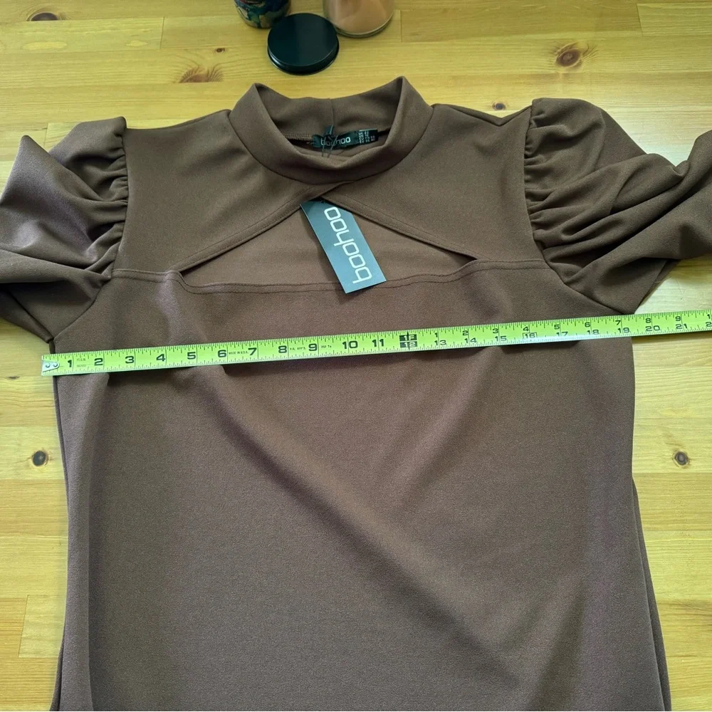 Boohoo Chocolate Brown Choker Cutout Long Sleeve Bodysuit Size 18 New With Tags - Picture 6 of 9